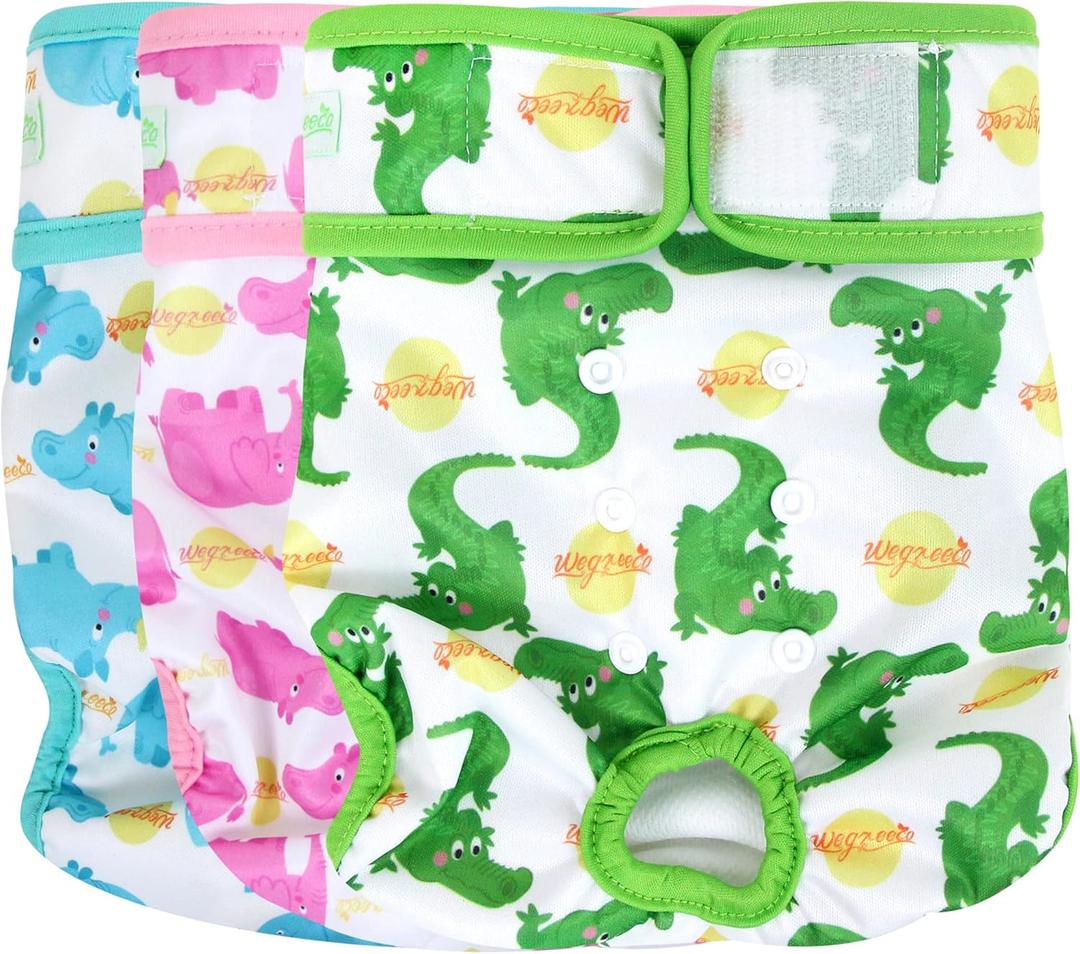 wegreeco Luxury Washable Reusable Dog Diapers (Stylish Pattern) - Female Dog Diapers, Doggie Diapers, 3 Pack (Fancy, Medium) (Medium (12"-15" Waist))