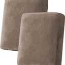 H.VERSAILTEX Velvet Stretch Couch Cushion Cover Plush Cushion Slipcover for Chair Loveseat Sofa Cushion Furniture Protector Seat Cushion Sofa Cover (2 Piece Medium Sofa Cushion Covers, Mocha)