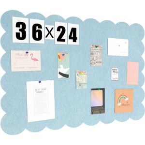 Scalloped Felt Bulletin Board 36 x 24 Inches Foldable Blue Pin Cork Board Alternative for Wall, 3' x 2' Trifold Picture Vision Self Adhesive Bulletin Decorative