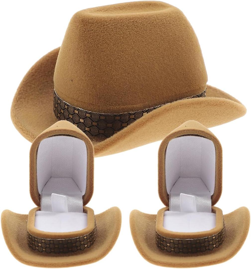 Veemoon 3pc Ring Storage Box Cowboy Hat Shape Jewelry Organizer Earrings Case Hat Flannel Storage Unique Design