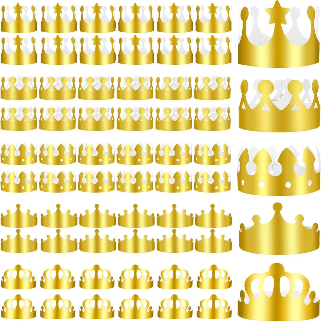 60 Pieces Paper Crowns Hat Gold Birthday Party Crown Hats for Birthday Celebration Baby Shower Photo Props