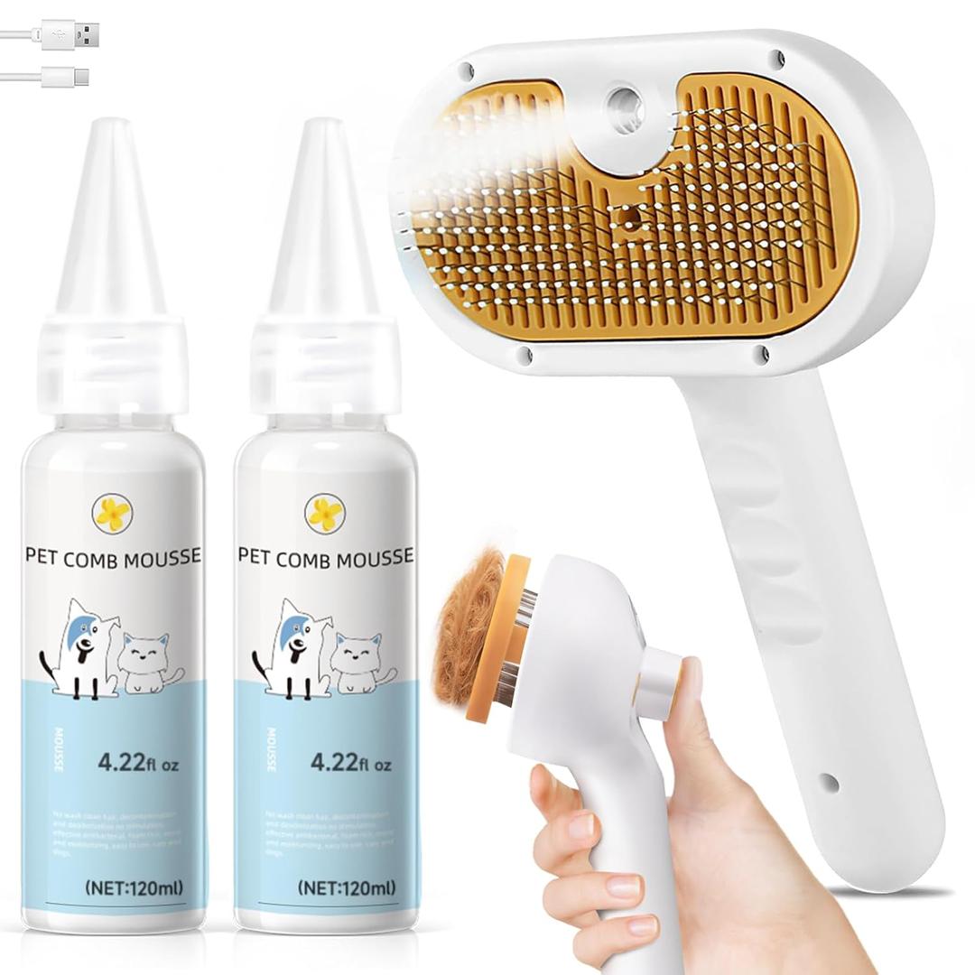 2 x Pet Steam Brush for Dog & Cat Includes Waterless 2*Shampoo