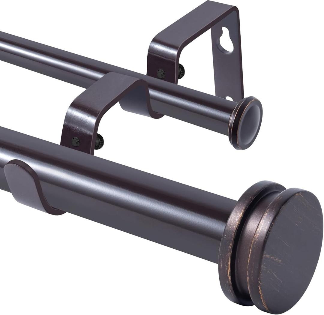 1" Double Curtain Rod 84 to 120 Inchs,BHSRODS Heavy Duty Decorative Drapery Rod for Windows with Small Cap Finial,Brown Gold