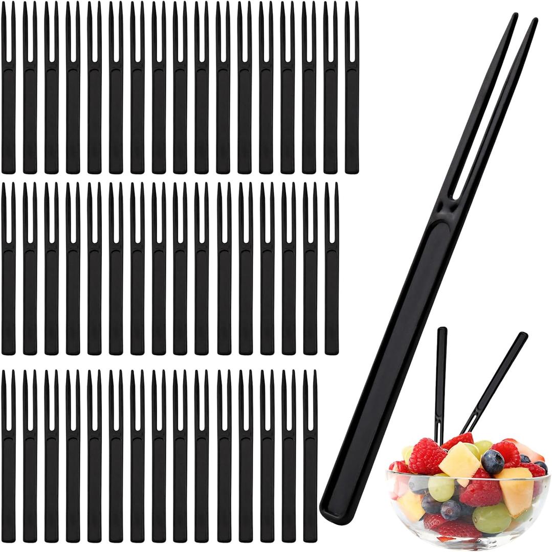1000PCS Disposable Plastic Fruit Forks Bulk, Mini Cocktail and Dessert Tasting Appetizer Forks, Black Small Food Picks for Desserts, Cheese Cubes, Snacks