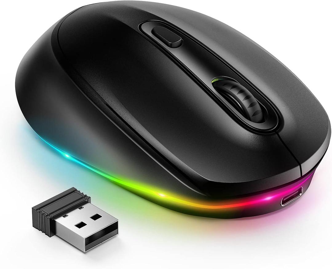 seenda Rechargeable Wireless Mouse -Light Up Mouse for Laptop, Small Cordless Mice with Quiet Click & LED Lights for Kids' Chromebook, Windows, Mac PC Computer - Black