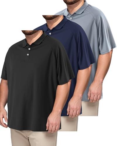 Taiyin 3 Pack Men's Slim Fit Big and Tall Golf Shirt Quick-Dry Performance Short Sleeve Lightweight Athletic Shirt 5XL