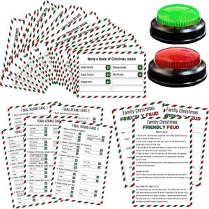 Christmas Friendly Feud Card Game with 2 Answer Buzzers, Fun Xmas Family Trivia Quiz Party Game Night Activities for Adults, Office, Large Group and Team Building Holiday Gathering