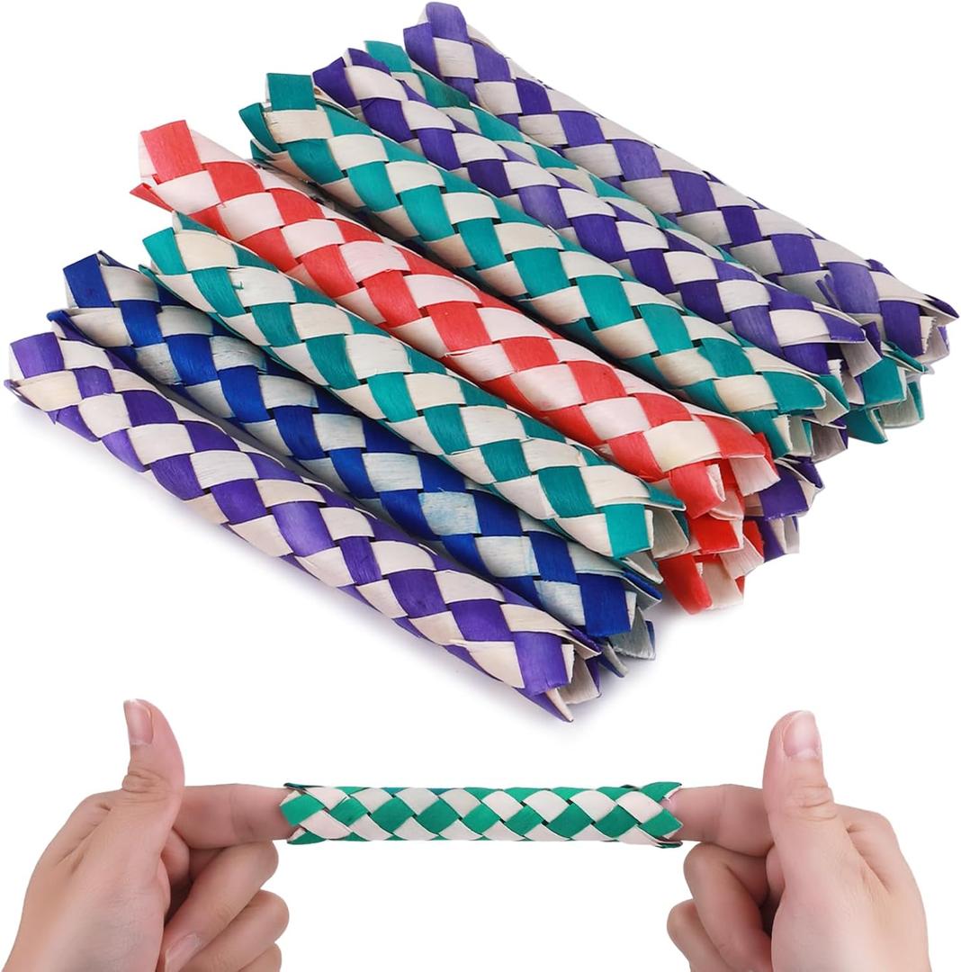 Piriuuo 24 Pieces Chinese Finger Trap Pet Bird Chew Toy Classic Bamboo Finger Trap Birds Foraging Toy Adult Birthday Party Favors Goodie Bag Stuffers