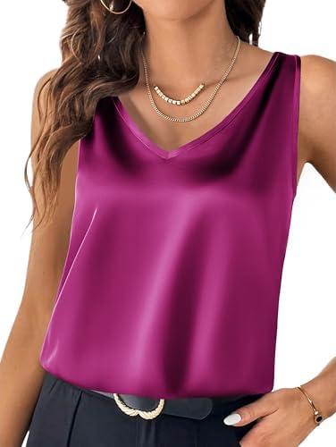 Zeagoo Women 2025 Silk Satin Tank Tops Dressy V Neck Camisole Blouse Casual Sleeveless Cami Summer Tanks Shirt, 2XL