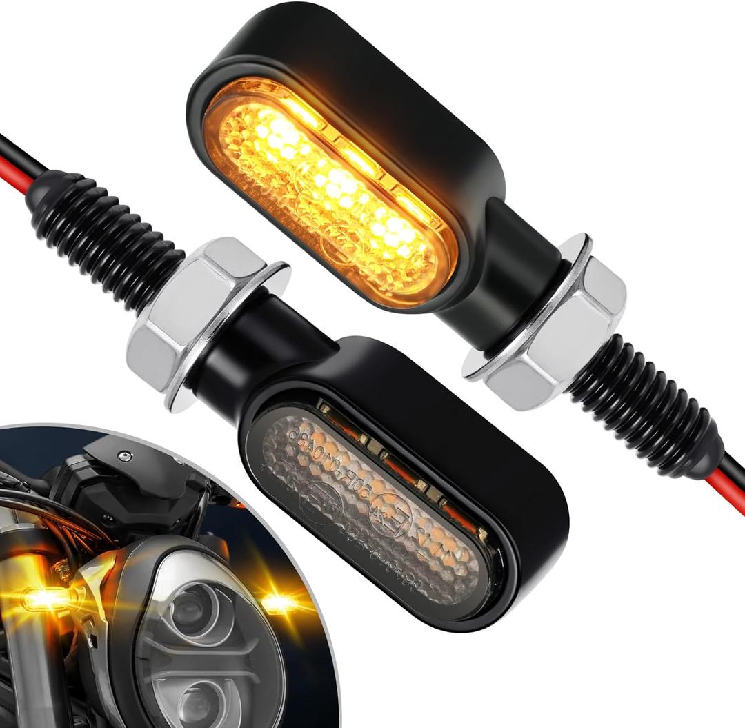 Benlari 2Pcs Motorcycle Mini Led Turn Signals with Running Lights, Front & Rear Turn Signal Brake Light 12V Fit for Harley Honda Suziki Yamaha Kawasaki (Smoke)