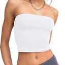 Trendy Queen Womens Tube Tops Strapless Crop Tops Basic Backless Sleeveless Bandeau Going Out Cute 2025 Summer Outfits (Large, White)