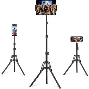 iPad Tripod Stand, 63" Height Adjustable Tripod for Tablet, 360 Rotation Tablet Floor Stand Mount Holder for iPad mini/Air/Pro, Smartphones and All 4.7" to 13.5" Devices