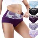 Honzadar Women's Cotton Underwear with Tummy Control & High Waist, 5-Pack Full Coverage Briefs (4X-Large Plus)