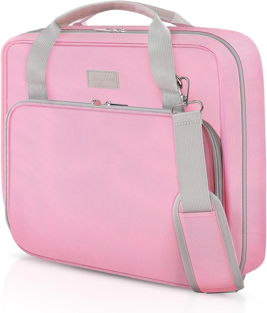 SKYDUE Zipper Binder 3 Inch D-Ring School Binder, Oxford Fabric School Organizer Holds 700+ Sheets, Fits 13.3" Laptop, Water-Resistant, Handle & Shoulder Strap, 14"x13"  School Supplies, Pink