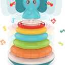 PlenPLAY Baby Tummy Time Toys - Musical Stacking Rings for Toddlers 1-3, Sensory Learning Toys with Elephant Themed Stackable Rings
