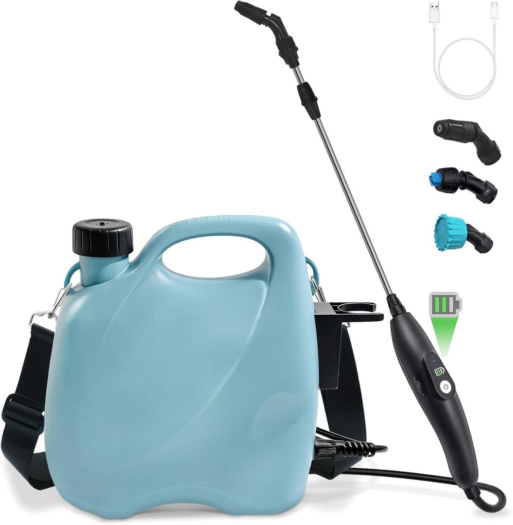 Battery Powered Sprayer 2 Gallon, Electric Garden Sprayer in Lawn with 3 Mist Nozzles, Rechargeable Handle, Retractable Wand, Yard Pump Sprayers with Adjustable Shoulder Strap for Plants