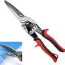 TOOLEAGUE 12" Aviation Tin Snips with Forged Blade, Heavy Duty Long Straight Cutters Shears for Cutting Sheet Metal, Aluminum & DIY Projects. (Black and Red)