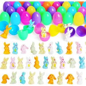 40Pcs PreFilled Easter Eggs with Bunny Toys,Easter Basket Stuffers Fillers Gifts for Kids Toddlers, Easter Party Favors Easter Egg Hunt Classroom Prize
