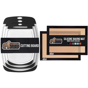 Gorilla Grip Cutting Board Set of 3 and Silicone Baking Mats, 2 Pack, Both in Black Color, Cutting Boards are Reversible, Baking Mats are Quarter Sheet Size, 2 Item Bundle