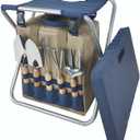 Garden Folding Gardener Stool with Gardening Tools Insulation Garden Bags Plus 5 Garden Tools and Gardening Kneeler Ideal Gift for Mother's Day/Father's Day (Navy Blue)