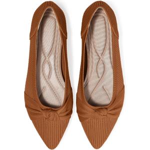 Women's Flats Shoes Comfortable Dressy Pointed Toe Knit Washable Ballet Flat (8.5, Brown)