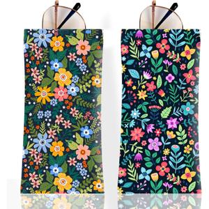 Anikathy 2Pcs Sunglass Eyeglass Glasses Case Soft PU Leather with Cleaning Cloth Soft Sunglasses Case Cute Aesthetic Portable Travel Glasses Pouch Bag for Men Women Girlsfloral C Pattern