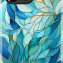 DorisMax for iPhone 15 Pro Case - Wireless Charging Compatible - Dual-Layer Hard Shell + Silicone Cover - Shockproof Protective Phone Case with Stylish Designs for Women - Blue Leaves Flower