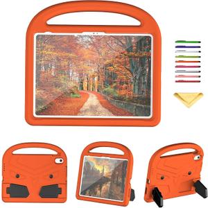 Kids Case for iPad (A16) 11th Generation 11 inch 2025/iPad 10th Generation 10.9 inch 2022 with Kickstand/Handle Soft EVA Foam Heavy Duty Shockproof Lighweight Girl Boy Cover, Orange