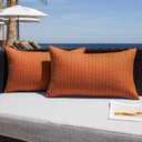 Kevin Textile Fall Outdoor Waterproof Throw Pillow Covers Pack of 2 Boho Farmhouse Decorative Lumbar Cushion Covers for Garden Patio Tent Balcony Bench Couch Sofa 12x24 Inch, Burnt Orange
