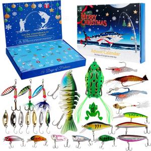 2 x 2025 Fishing Advent Calendar, Fishing Bait Set, Lure and Fish Hooks, 26 Days of Christmas Fishing Equipment, Christmas Countdown Advent Calendar, for Adult Men and Teen Boys