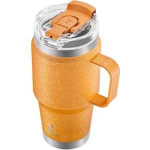 Meoky 24oz Travel Mug, Triple Insulated Stainless Steel Tumbler with Handle and 2-in-1 Straw and Sip Lid, 100% Leak Proof, Keeps Cold for 24 Hours or Hot for 8 Hours, Cupholder Friendly (Maple)