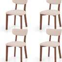GOFLAME Dining Chairs Set of 4, Upholstered Mid-Back Kitchen Chairs with Solid Rubber Wood Frame, Curved Backrest & Padded Seat Cushion, Modern Armless Side Chairs for Dining Room, Beige