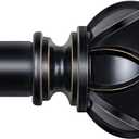 KAMANINA 1 Inch Curtain Rod Telescoping Single Drapery Rod 36 to 72 Inches (3-6 Feet), Black Curtain Rods for Windows 24 to 68 Inches, Netted Texture Finials