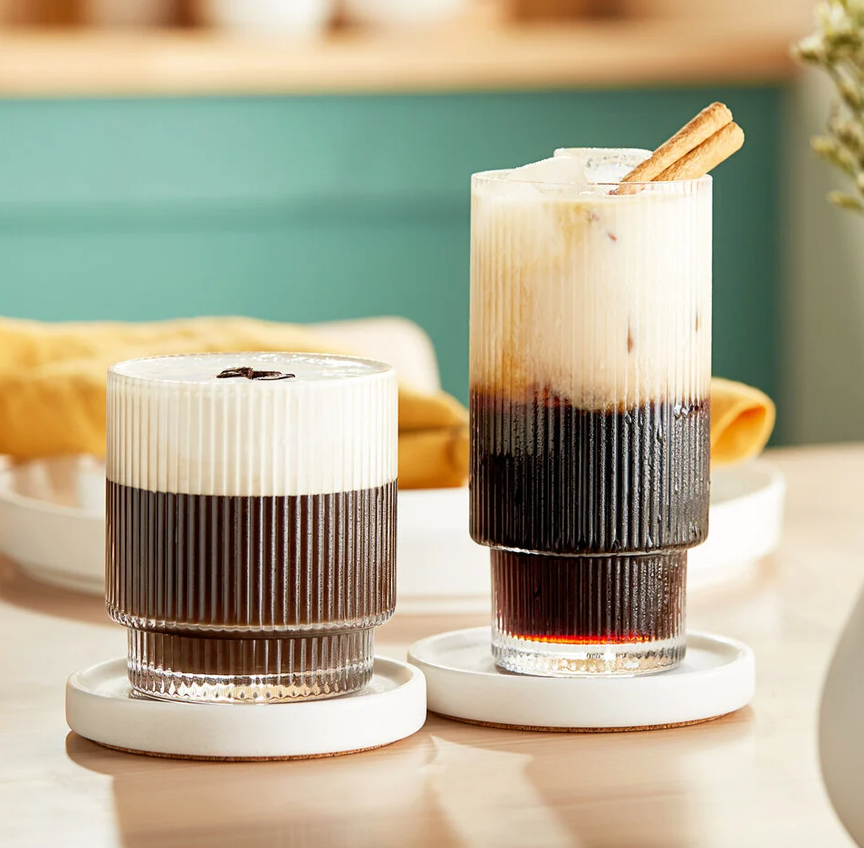 ISMASOAN Ribbed Glassware Set of 12, Stackable Glasses 12 oz and 7 oz, Bubble Glasses Drinking, Vintage Glassware, Beaded Glassware, Highball Glasses, Gift Box Set