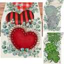 3 Pcs Farmhouse Holiday Table Runner Set Heart Valentines Day Shamrocks St. Patrick's Day Easter Egg Table Runner for Home Dining Room Kitchen Decor, 13x72 Inch(Eucalyptus Leaf)