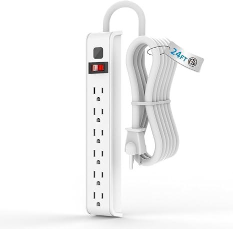 Surge Protector Power Strip, 24 Feet Extension Cord, 600 Joules Surge Protection, Multiple Protection 6 Outlet Strip, 14 AWG Cord, 15A/1875W, ETL Listed