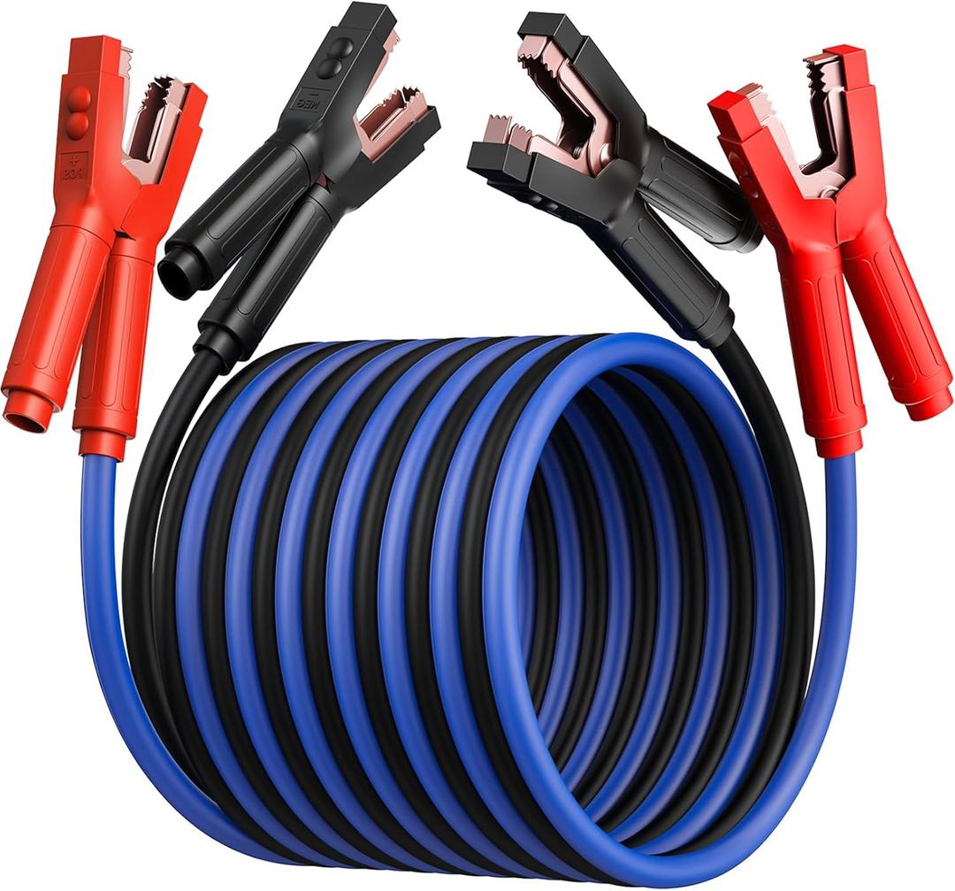 Heavy Duty Jumper Cables, 0 Gauge 30 Feet 1000Amp Automotive Booster Cables for 12V & 24V Cars, SUVs and Trucks, Jumper Cables Kit with Carry Bag (0AWG x 30Ft)