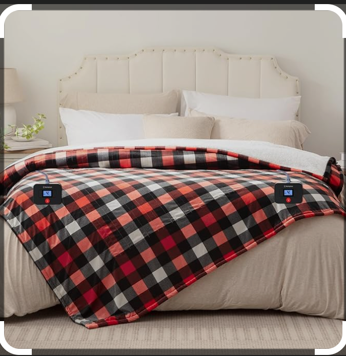 Westinghouse King Size Heated Blanket, Soft Flannel to Sherpa Electric Blanket with Dual Control 10 Heating Levels & 1 to 12 Hours Auto Off, Fast Heating, Machine Washable, 100 * 90 Inch, Red