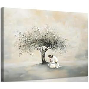 XLYFVLGF Jesus Praying Canvas Wall Art Christian Wall Decor Pictures Bible Stories Christ's Atonement Print Garden of Gethsemane painting artwork for Living room bedroom church decoration 16x24