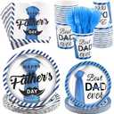 Kochorie 144 Pieces Father's Day Party Tableware Sets Including Disposable Plates Napkins Cups Forks Serves 24 for Father's Day Decorations Dad Grandpa Celebration Happy Father's Day Party Supplies