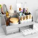 Makeup Organizer with Drawers, Cosmetic Storage for Dresser Vanity and Bathroom Countertop, Beauty Holder for Lipstick Brush, Skincare Organizer for Vanity, Cosmetic Display Case (Grey)