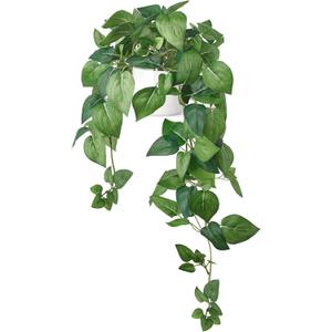 Mkono Fake Hanging Plants with Ceramic Pot, 26" Realistic Artificial Plants for Home Decor Indoor Faux Green Leaf Plant with Modern White Planter for Desk Shelf Bathroom Decoration (Pothos)