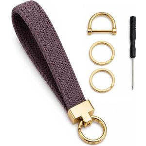 2 x Woven Stretchy Wristlet Keychain for Women Men – Elastic Wrist Lanyard for Keys with 2 Keyrings & D-Ring, Soft Hands-Free Key Holder for Car Keys, Gym, ID Badge, Phone Purple