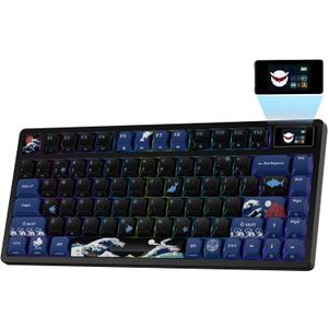 XVX 75% Keyboard with Color Smart Display, L75 Pro Low Profile Gasket Mechanical Gaming Keyboard, Bluetooth 5.1/2.4G Wireless/Type-C Wired Custom Anime Key board with RGB Backlit, Black Kanagawa Theme
