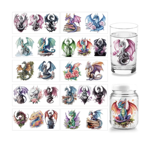 arricraft 10 Pcs Dragon UV DTF Cup Wrap Transfer Sticker, 10 Styles Flying Animal Transfer Paper Rub on Stickers PVC Cup Wrap Waterproof Rub Decals for Desk Cup Glass 24x11cm/9.4x4.3inch