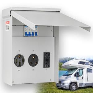 RV Electrical Outlet Panel, Temporary Power Outlet Panel, with 20, 30, 50 Amp Receptacle Installed, Prewired, Weatherproof Breaker Box for RV Hookup Camper Travel Trailer Motorhome