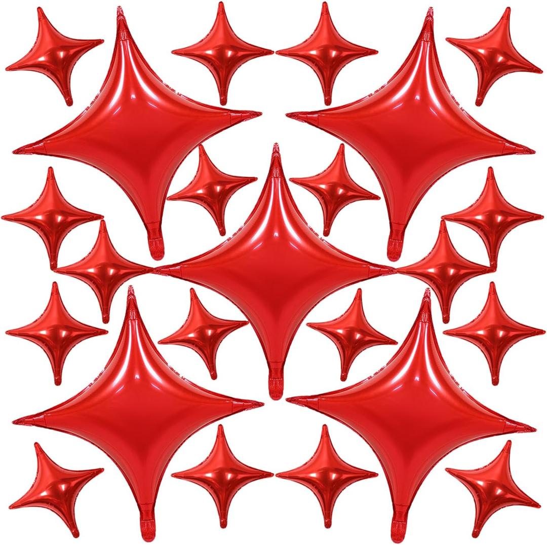 2 x 23Pcs Four Angle Star Foil Balloons,26Inch and 10Inch Red Quadrangle Star Helium Mylar Balloons for Birthday Party Anniversary Wedding Baby Shower Decorations (Red)