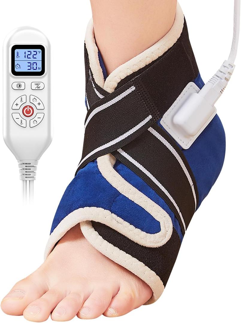 JOBYNA Heating Pad for Ankle, Upgrade Electric Heated Ankle Wrap for Ankle Pain Relief and Plantar Fasciitis Relief, 86-158 & 10-90mins Auto Shut Off (1 Pack)