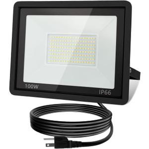 100W LED Flood Light Outdoor, 10000LM Super Bright Floodlight Outside Work Lightwith Plug, 6500K Daylight White LED Flood Light Outdoor, IP66 Waterproof Outdoor Flood Light-1Pack