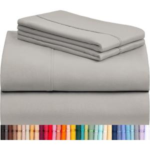 LuxClub 4 PC Queen Sheet Set, Breathable Luxury Bed Sheets, Deep Pockets 18" Wrinkle Free Cooling Sheets Machine Washable Hotel Bedding Silky Soft - Light Taupe Queen